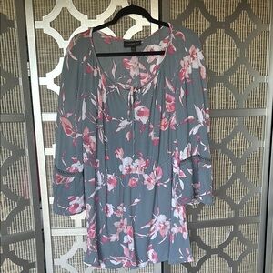 LANE BRYANT Floral Blouse with Pink and Gray Design